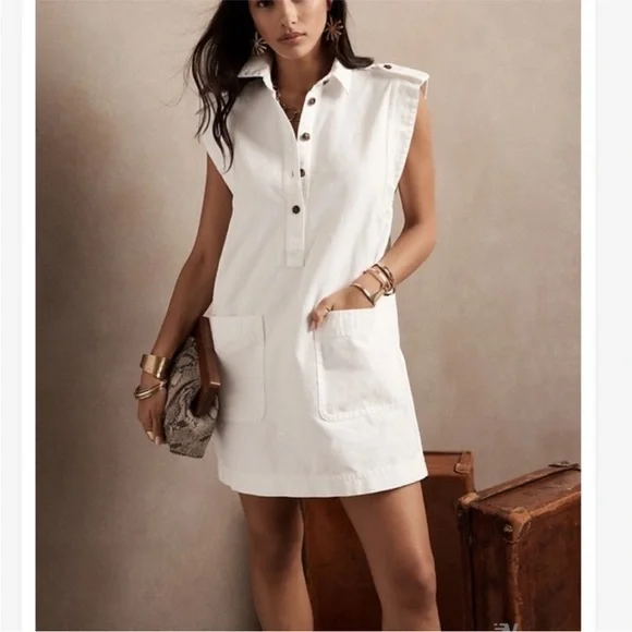Banana Republic Utility cotton linen blend Mini White Denim button up Dress XXS - Picture 11 of 11